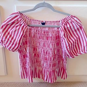 Ann Taylor Petite Stripe Smocked Peplum Top
